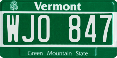 VT license plate WJO847