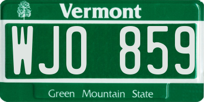 VT license plate WJO859