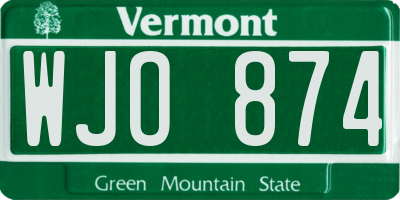 VT license plate WJO874