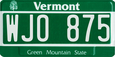 VT license plate WJO875
