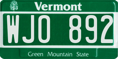 VT license plate WJO892
