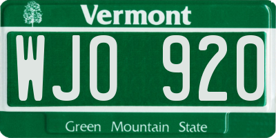 VT license plate WJO920