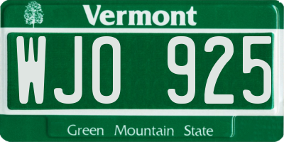 VT license plate WJO925