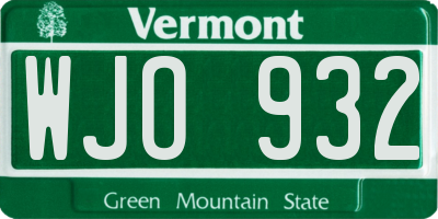 VT license plate WJO932