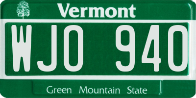VT license plate WJO940