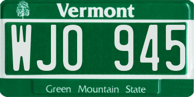 VT license plate WJO945