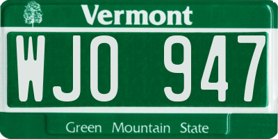 VT license plate WJO947