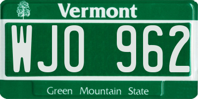 VT license plate WJO962