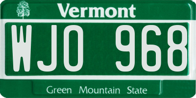 VT license plate WJO968