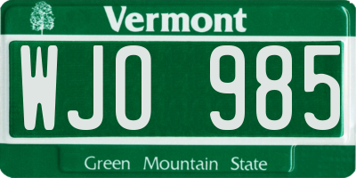 VT license plate WJO985
