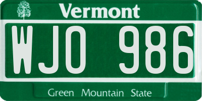 VT license plate WJO986