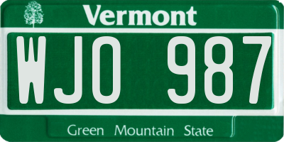 VT license plate WJO987