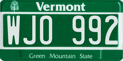 VT license plate WJO992