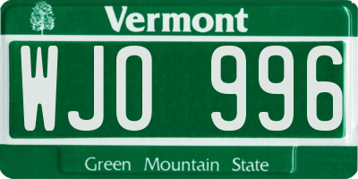VT license plate WJO996