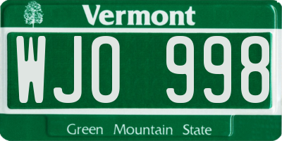 VT license plate WJO998
