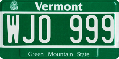 VT license plate WJO999