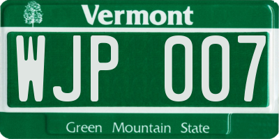 VT license plate WJP007