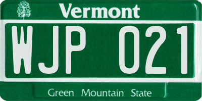 VT license plate WJP021