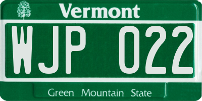 VT license plate WJP022