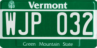 VT license plate WJP032