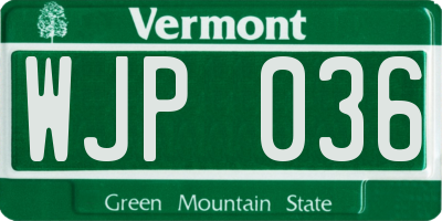 VT license plate WJP036