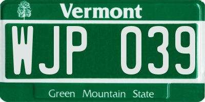 VT license plate WJP039