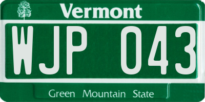 VT license plate WJP043