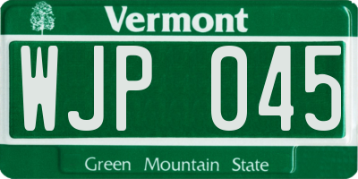 VT license plate WJP045