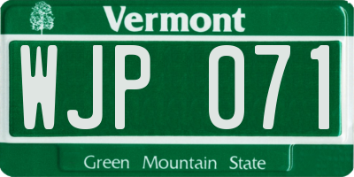 VT license plate WJP071