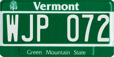 VT license plate WJP072
