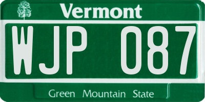 VT license plate WJP087