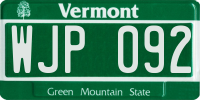 VT license plate WJP092