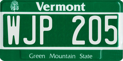 VT license plate WJP205