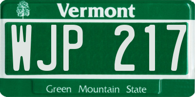 VT license plate WJP217
