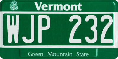 VT license plate WJP232