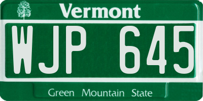 VT license plate WJP645