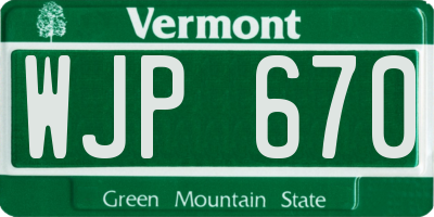 VT license plate WJP670