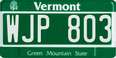 VT license plate WJP803