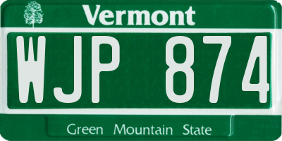 VT license plate WJP874