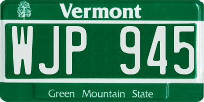 VT license plate WJP945