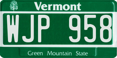 VT license plate WJP958