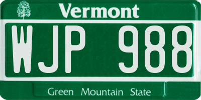 VT license plate WJP988