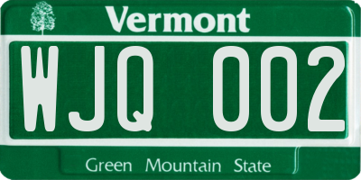 VT license plate WJQ002