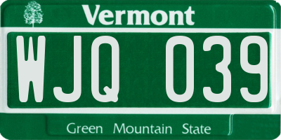 VT license plate WJQ039