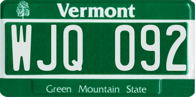VT license plate WJQ092