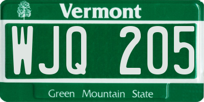 VT license plate WJQ205