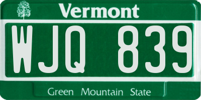 VT license plate WJQ839
