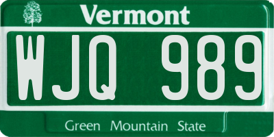 VT license plate WJQ989