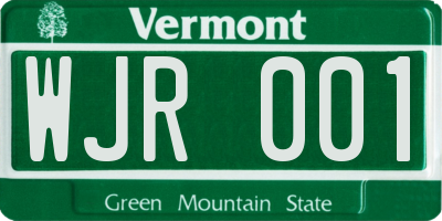 VT license plate WJR001