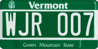 VT license plate WJR007